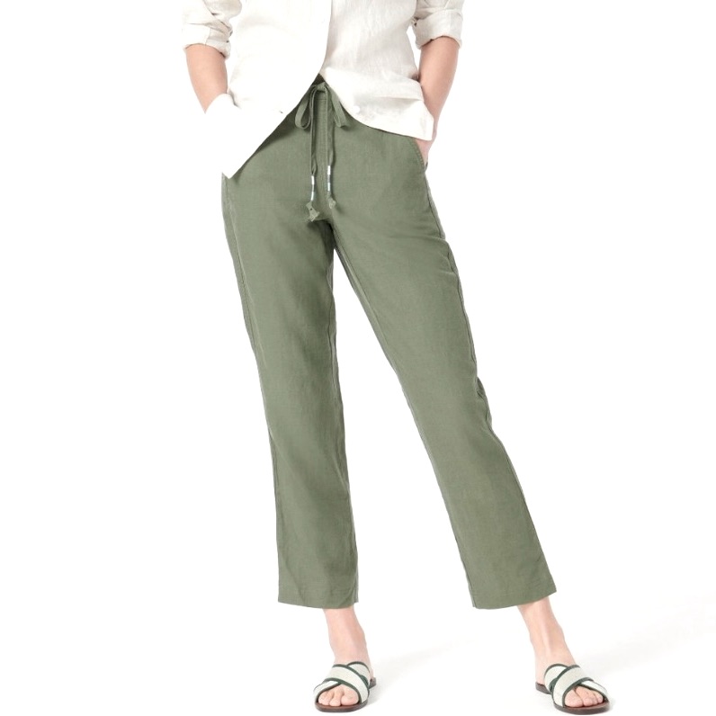 J Crew Denim Women’s Small Linen Blend Army Green Front Tie Crop Seaside Pant
